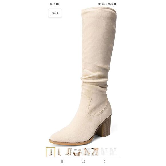 Size 11 Dream Pairs Beige Cream Stacked Heel Pointed Toe Chunky Heel Knee Boots - Picture 2 of 10